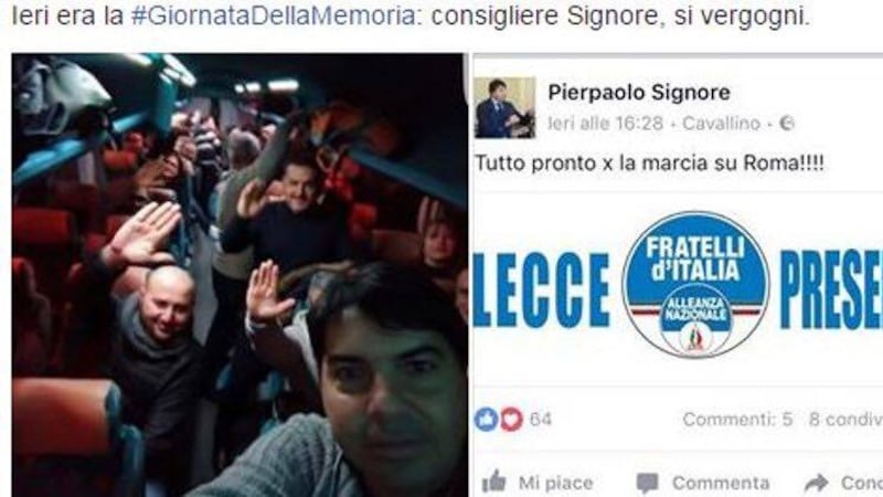 "Siamo in marcia su Roma". Foto col saluto fascista, polemica su consigliere FdI