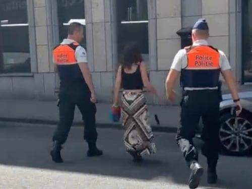 Scuderi provoca gli agenti con una bandiera della pace. Portata via dal corteo