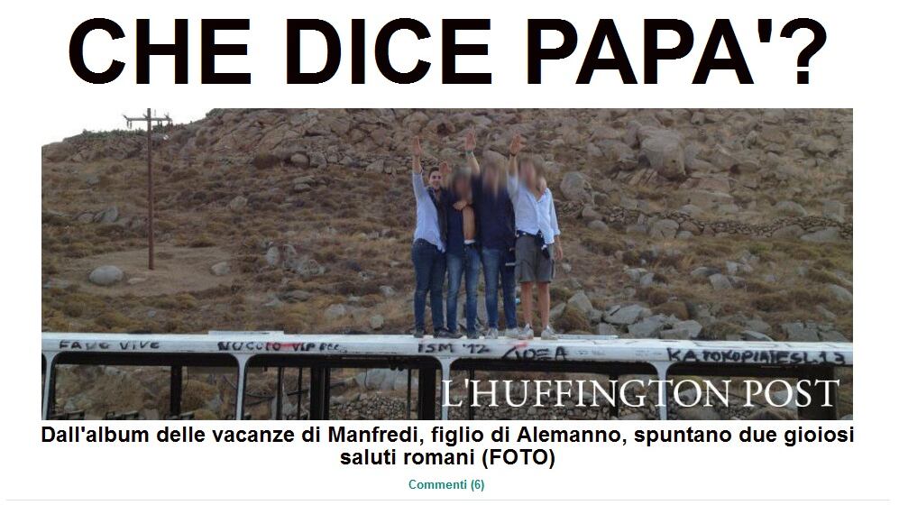Il figlio di Alemanno in vacanza fa il saluto romano con gli amici