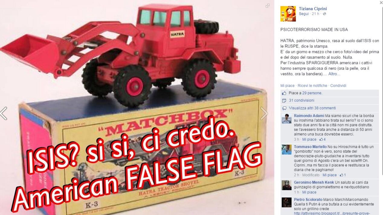 La complottista grillina: "La distruzione di Hatra? Psicoterrorismo Usa"