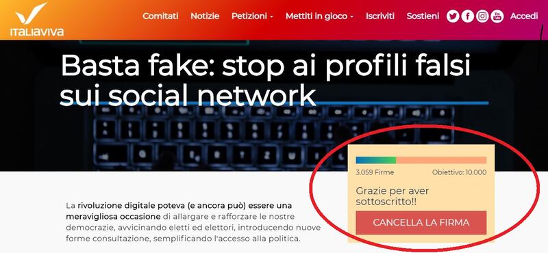 Petizione Italia Viva conferma