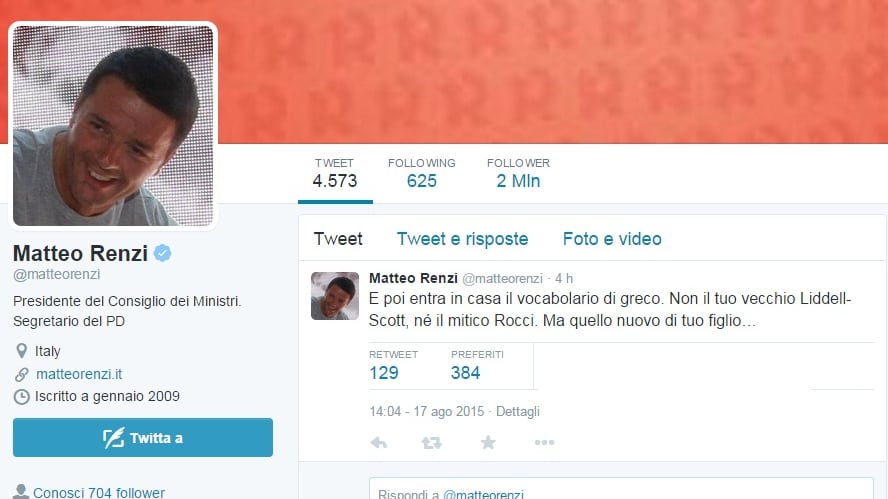 Il vocabolario di greco in casa Renzi. E su Twitter sfottono il premier