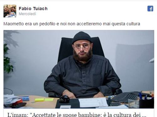 Condivide articolo de "ilGiornale". Indagato per la frase anti-islam