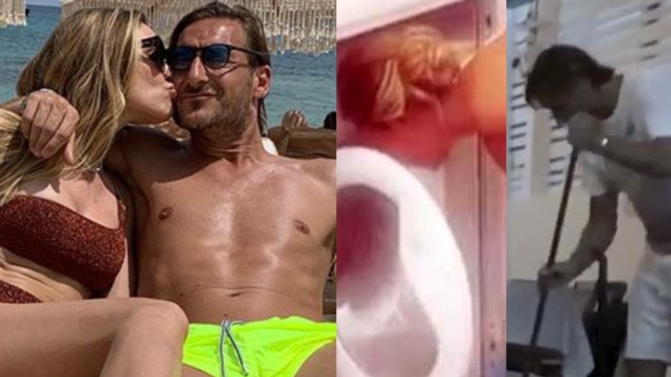 Francesco Totti spazza e spiazza: la vacanza da casalingo a Sabaudia con Ilary Blasi