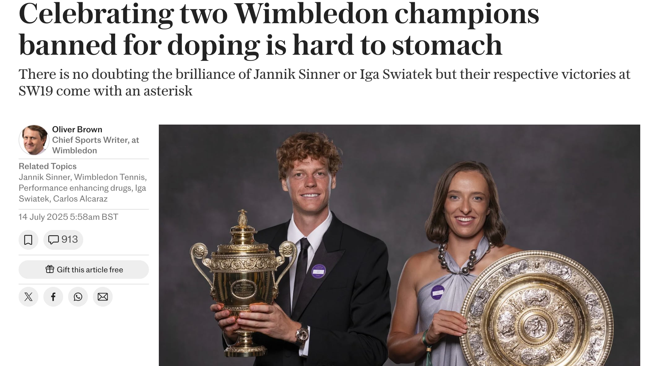 La stampa inglese insulta Sinner: "La vittoria degli avvocati"