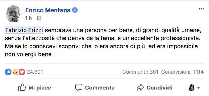 Fabrizio Frizzi, il cordoglio social dei vip 7
