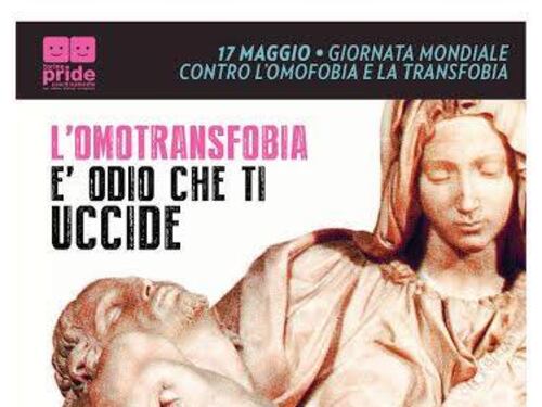 Locandina blasfema: la "Pietà" di Michelangelo contro l'omofobia