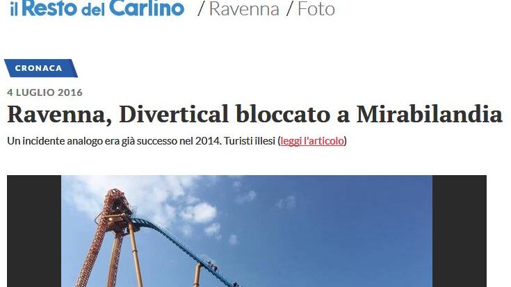 Mirabilandia, la giostra si ferma e i passeggeri scendono a piedi