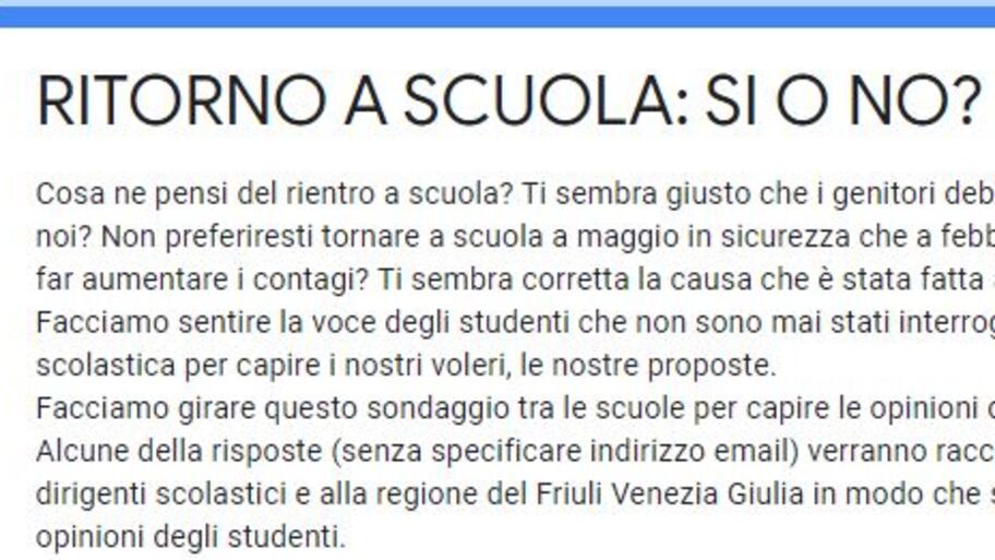 "Vuoi rientrare a scuola?": il questionario che fa discutere