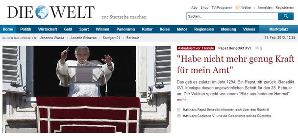 La notizia delle dimissioni del Papa sui giornali esteri 5