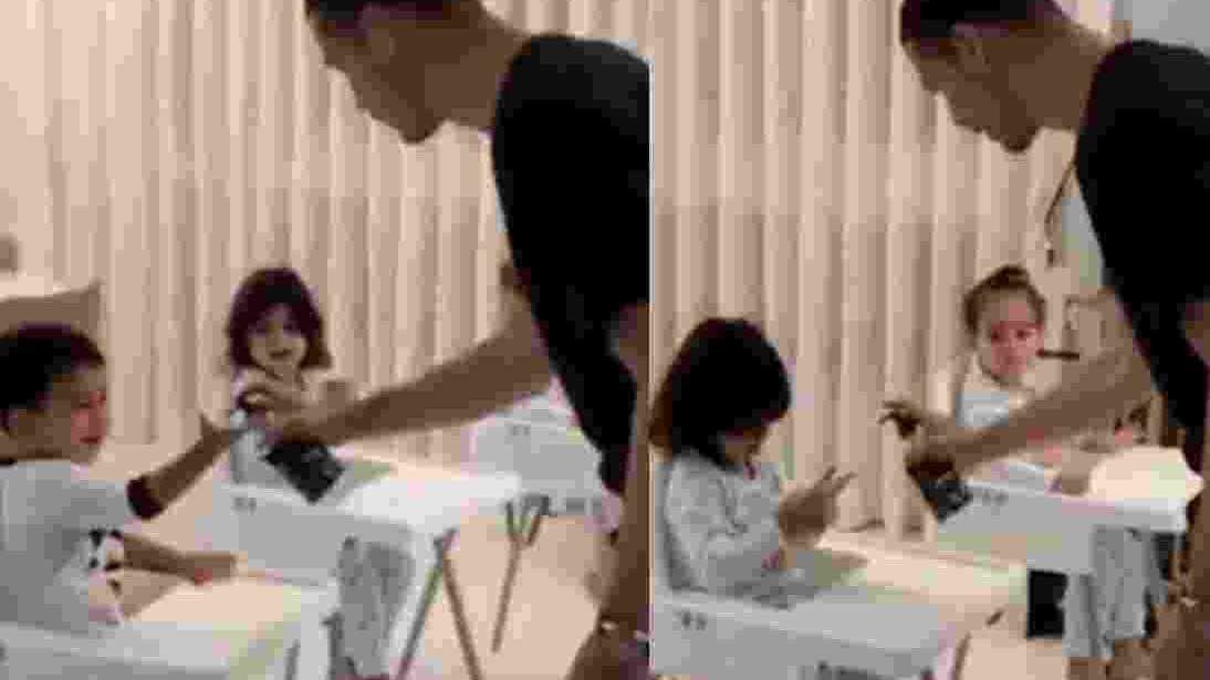 Cristiano Ronaldo versione "casalingo" spiega ai figli come disinfettare le mani