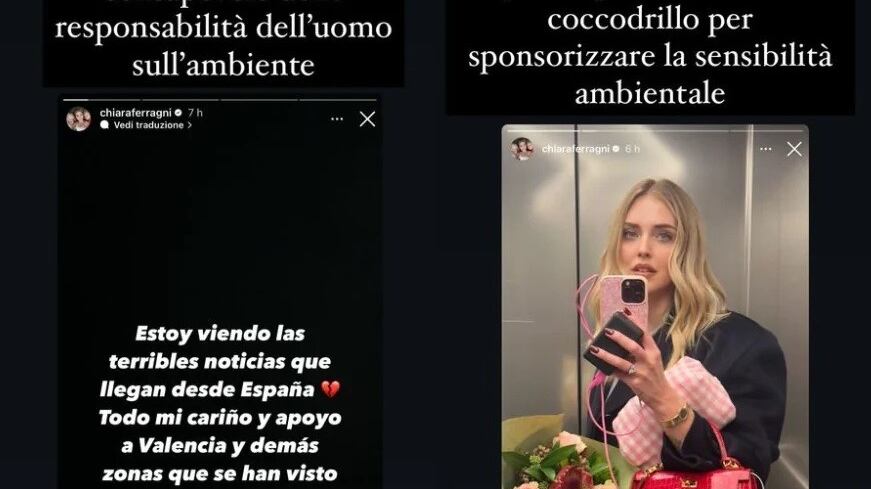 Chiara Ferragni, la solidarietà al popolo di Valencia e la borsetta di coccodrillo. L'attacco della Lucarelli