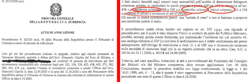 Documento inchiesta alla procura di Brescia