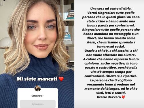 Chiara Ferragni torna sul web con un messaggio di ringraziamento. Ma i dettagli del "rilancio" non sfuggono