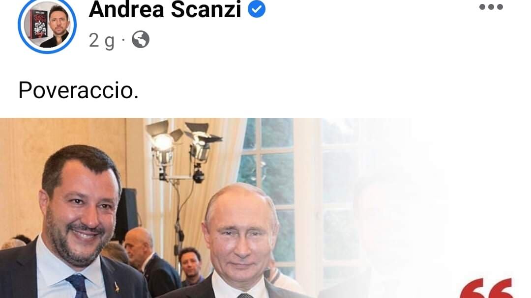 Scanzi contro Salvini per la foto con Putin, ma "taglia" Conte e Di Maio