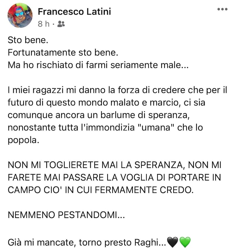 Post su Facebook allenatore aggredito