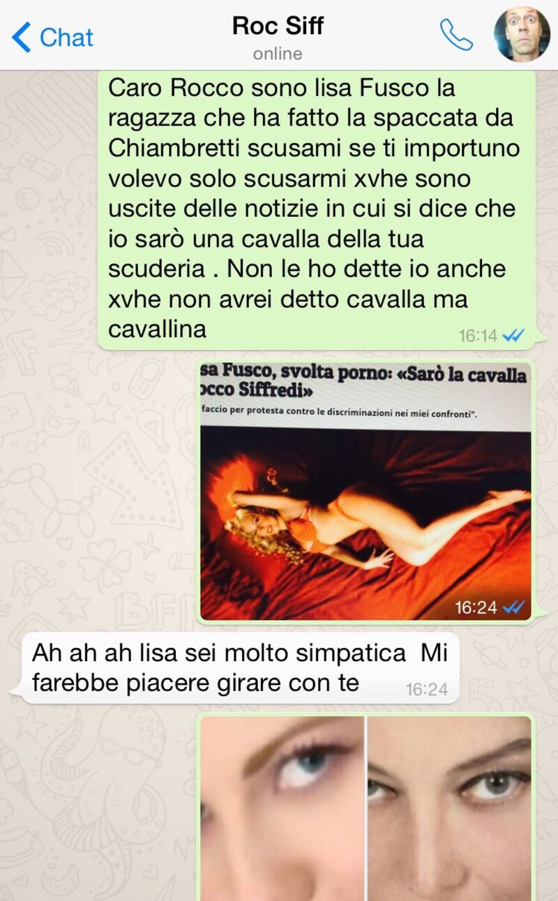 I messaggi tra Lisa Fusco e Rocco Siffredi