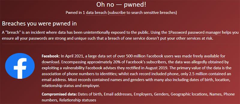 Facebook leak, Have I Been Pwned