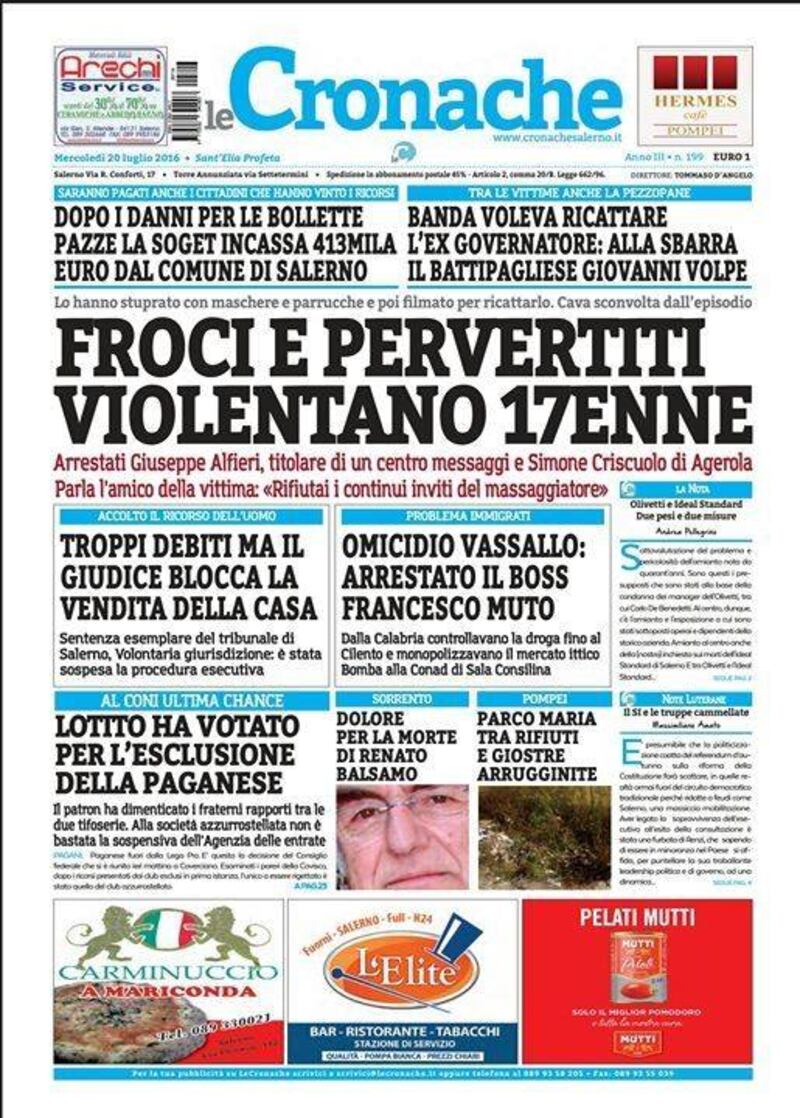Titolo quotidiano stupro Salerno