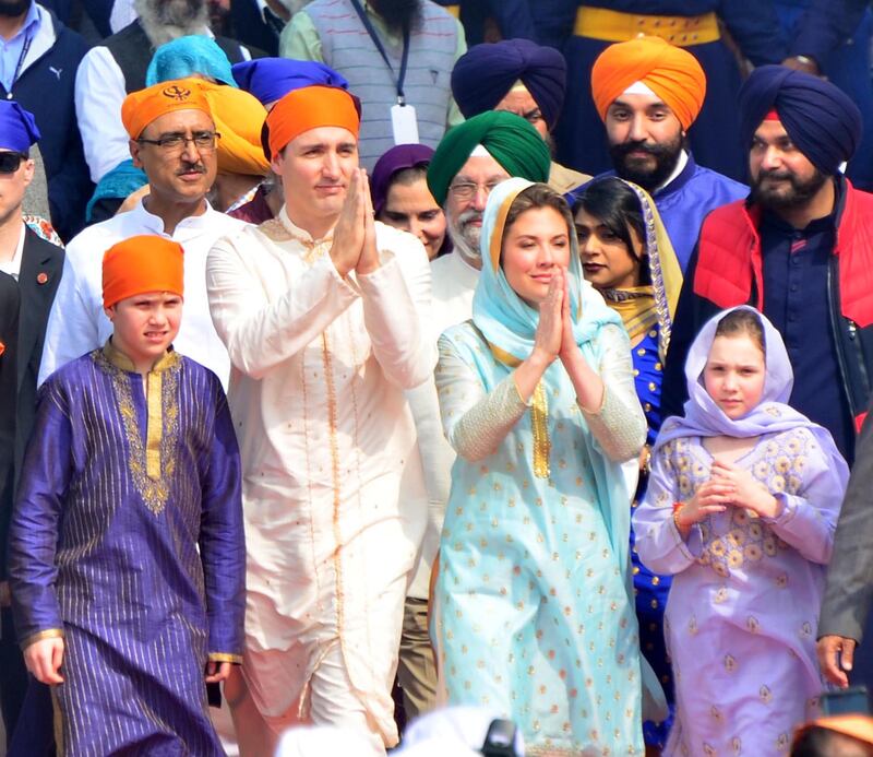 Trudeau con la sua famiglia in India nel 2018.