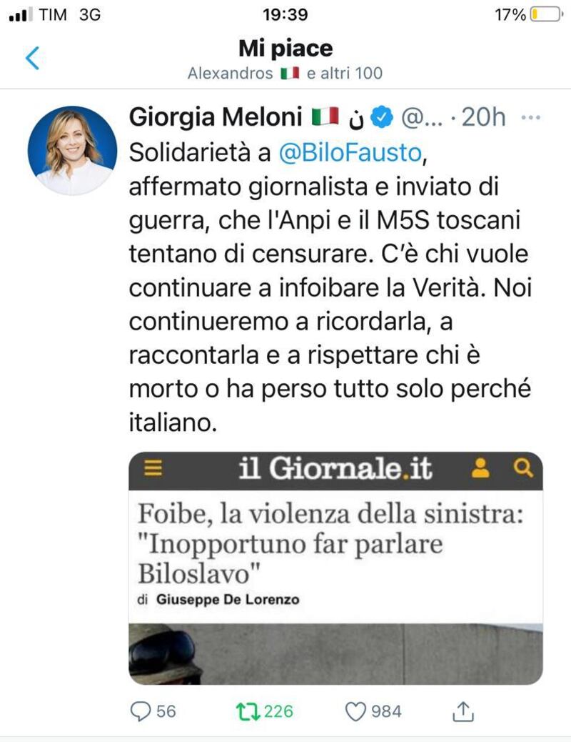 Tweet Meloni