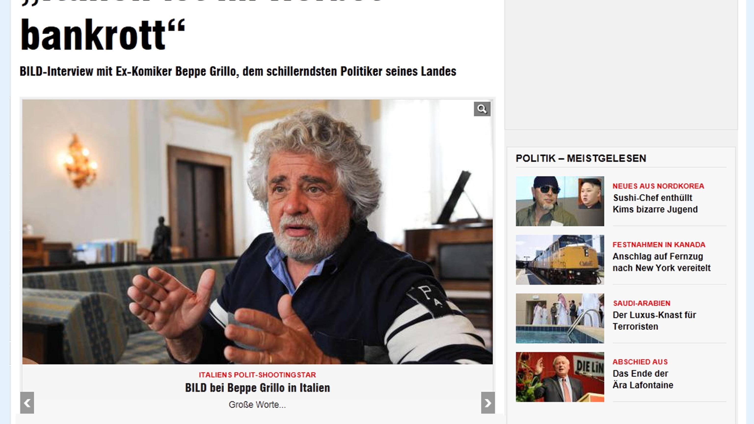 Grillo alla Bild: in autunno l'Italia farà bancarotta