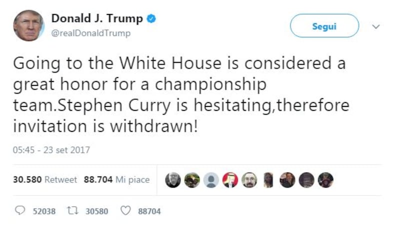 Tweet di Trump contro Nba