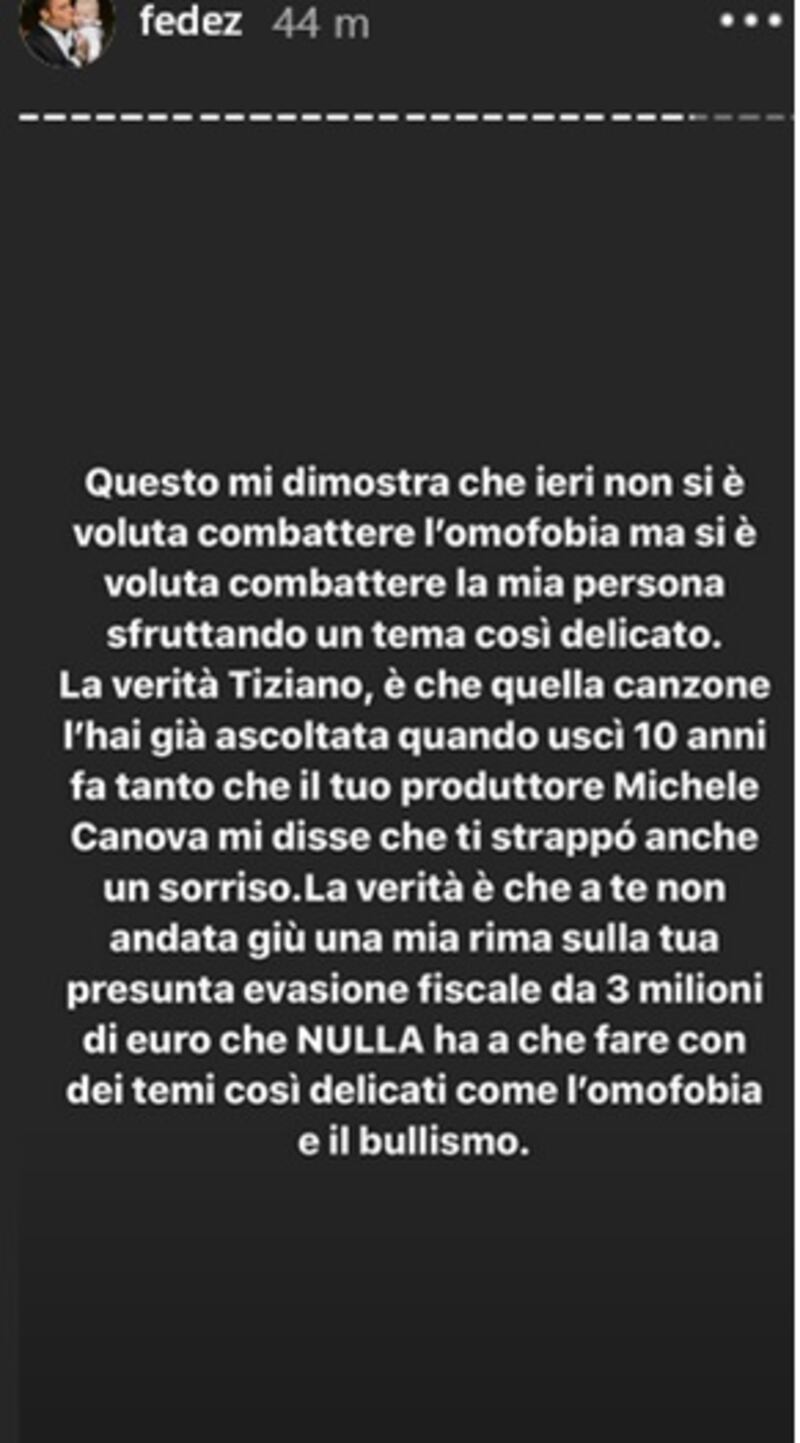 Fedez, post vs Tiziano Ferro