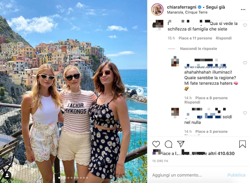 Attacco social alla famiglia Ferragni
