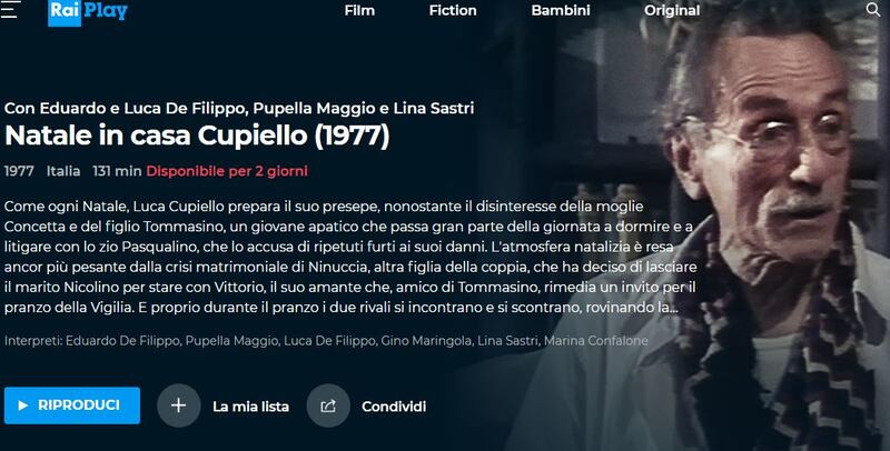 screenshot pagina Raiplay 