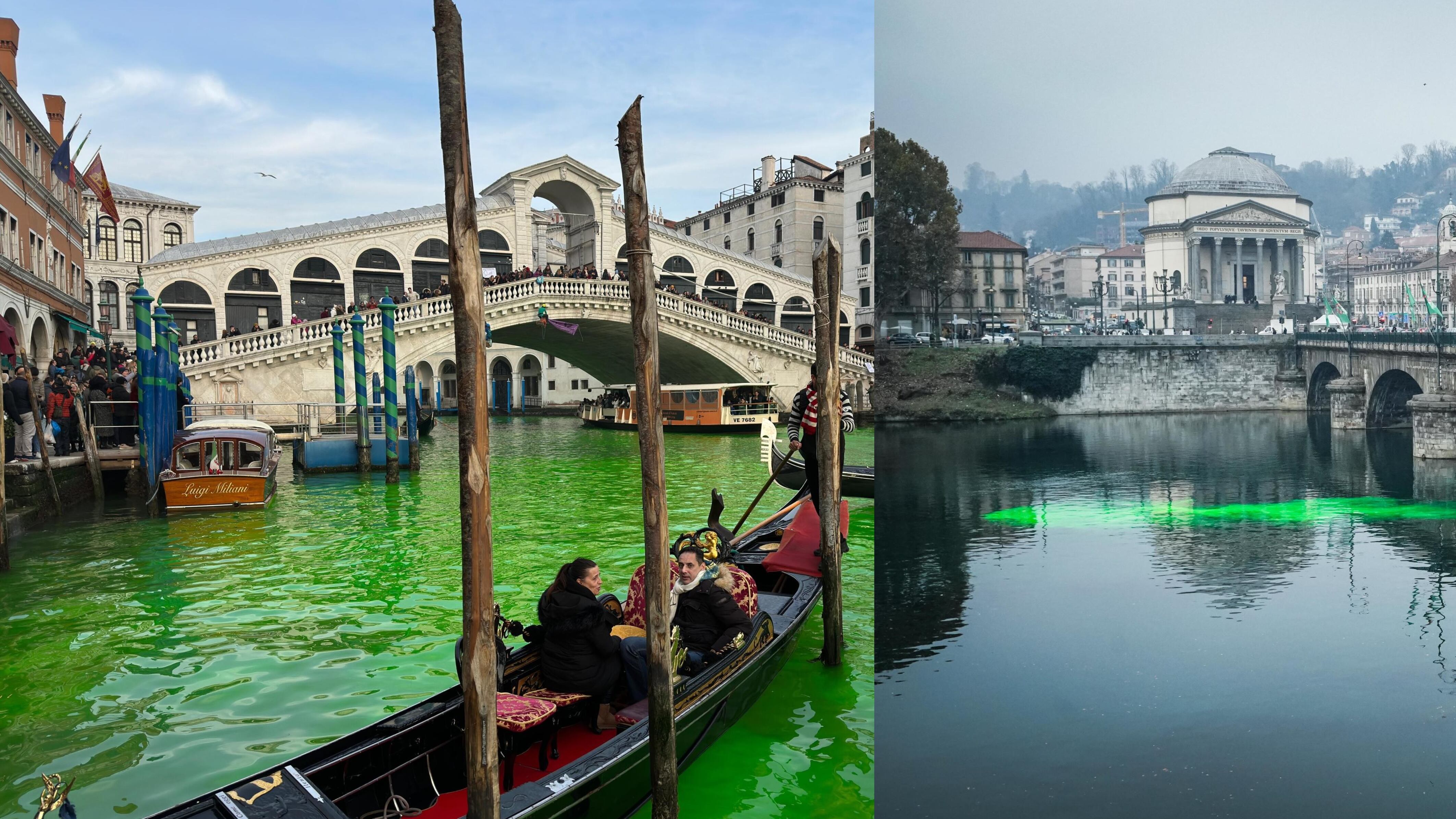 Acque colorate di verde: l'ennesima offensiva gretina da Venezia a Roma