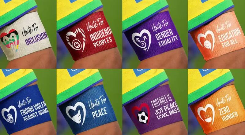 Le fasce scelte per rappresentare le otto tematiche d'inclusione (via Fifa)