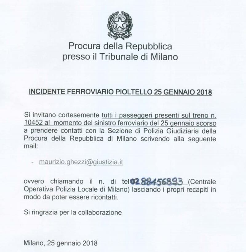 treno deragliato volantino pm