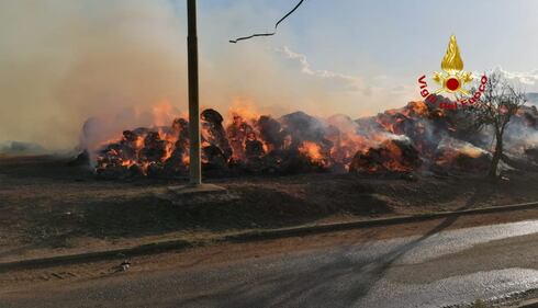 Cagliari, balle di fieno a fuoco, paura in un'azienda agricola 1