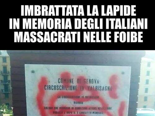 Genova, imbrattata la lapide in memoria delle vittime delle foibe