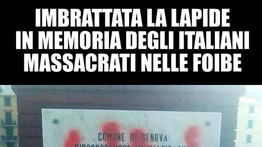 Genova, imbrattata la lapide in memoria delle vittime delle foibe