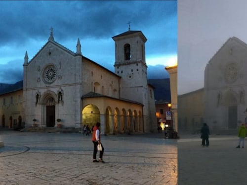 La basilica di Norcia, prima e dopo il terremoto