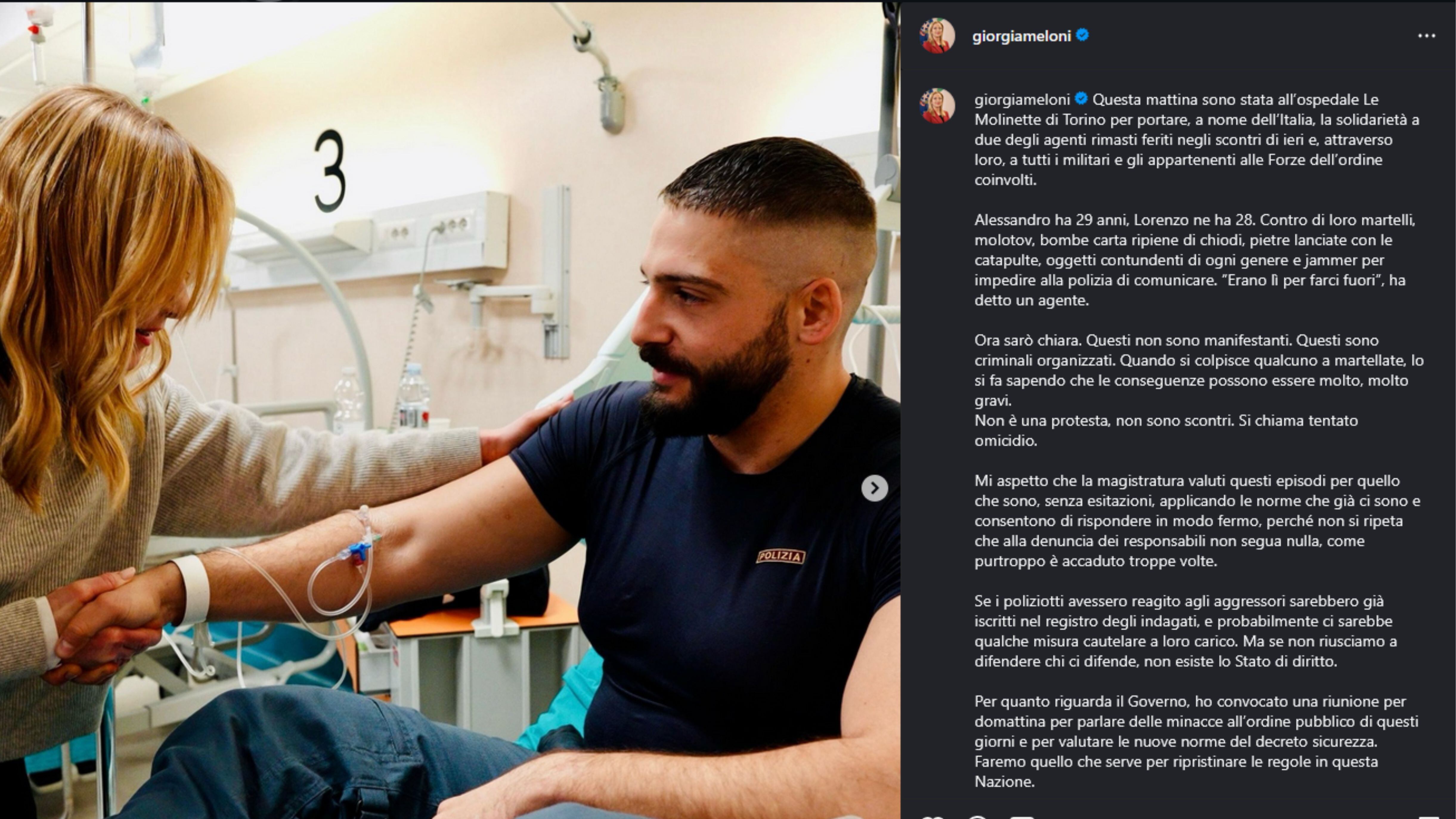 Il post della premier con i poliziotti feriti: ecco la straordinaria risposta dei follower