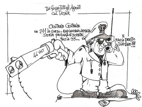 La vignetta del giorno - La polizia e il taser (con la prolunga)