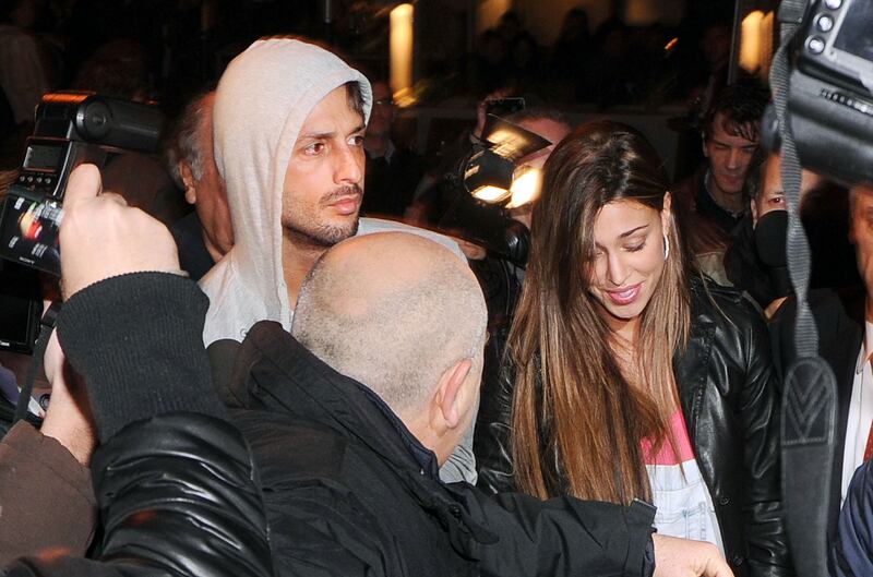 Fabrizio Corona e Belen Rodriguez a Sanremo durante il Festival (febbraio 2011)