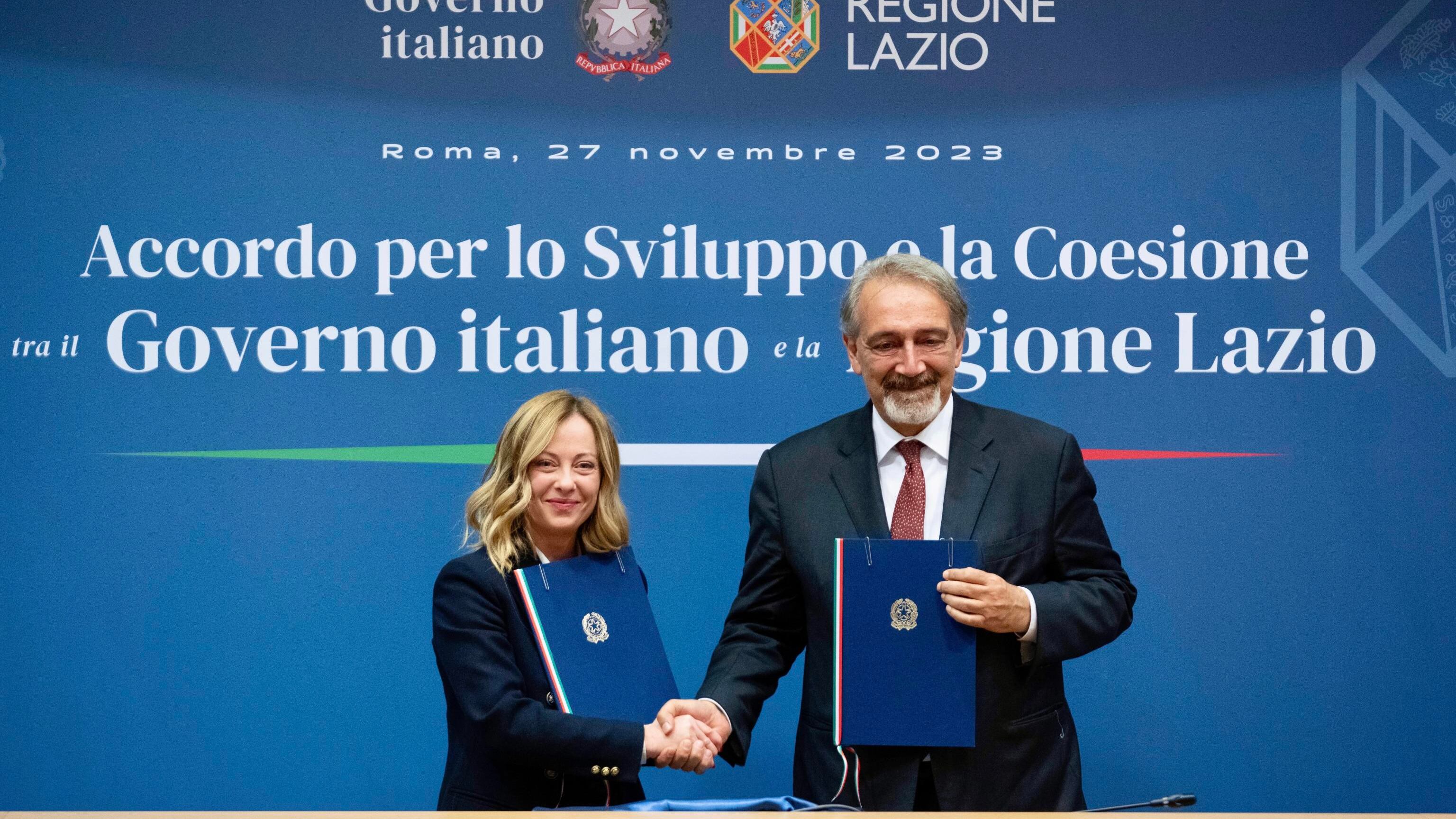Oltre 2 miliardi per il Lazio: Meloni e Rocca firmano il Patto di coesione