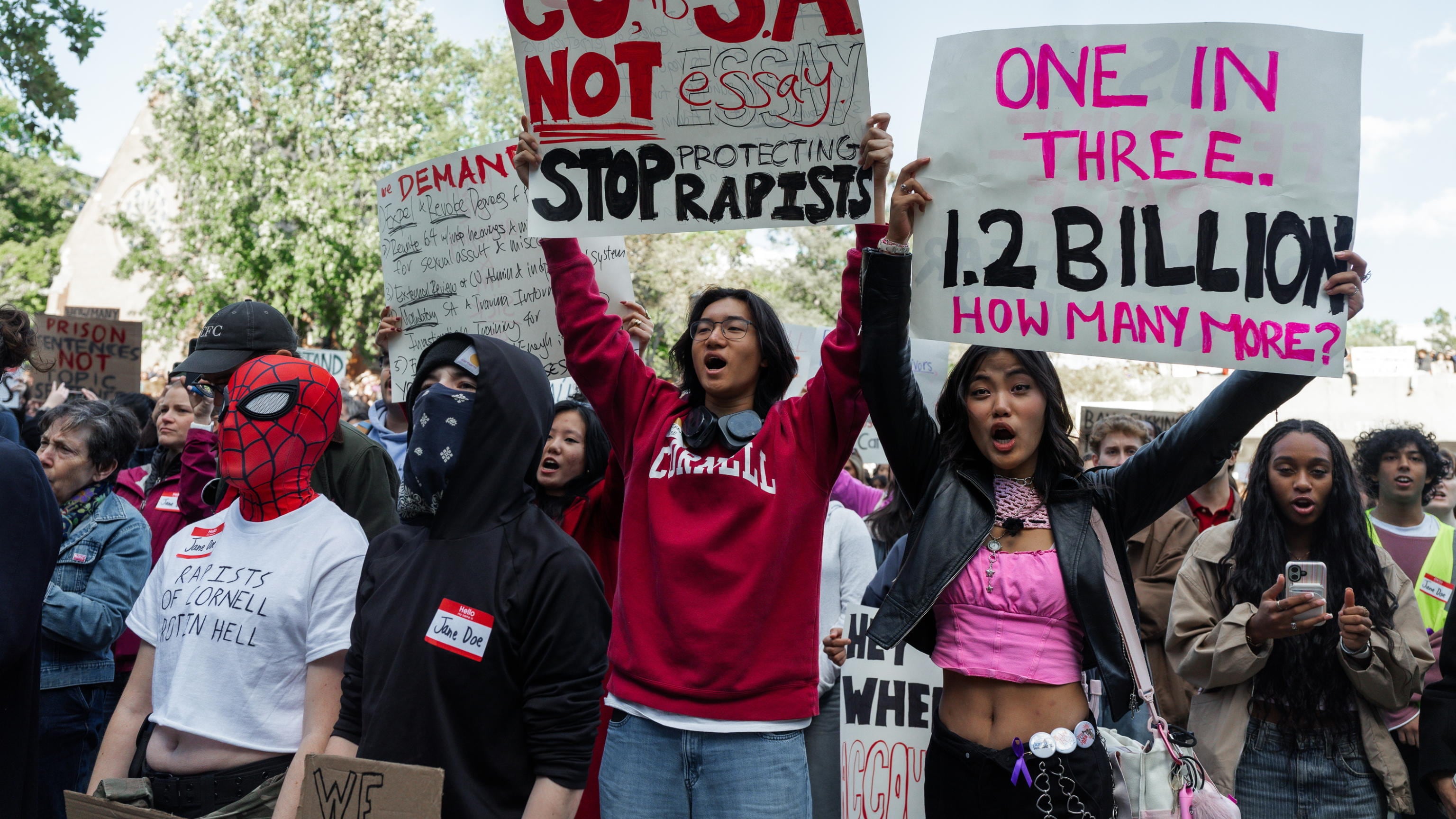 People shout during a protest against Cornell University's handling of an alleged sexual assault on campus, in Ithaca, New York, USA, 05 October 2026. EPA/OLGA FEDOROVA