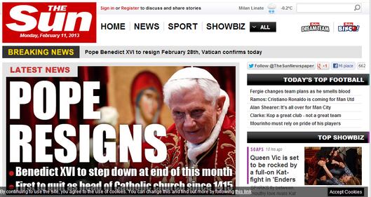 La notizia delle dimissioni del Papa sui giornali esteri 21