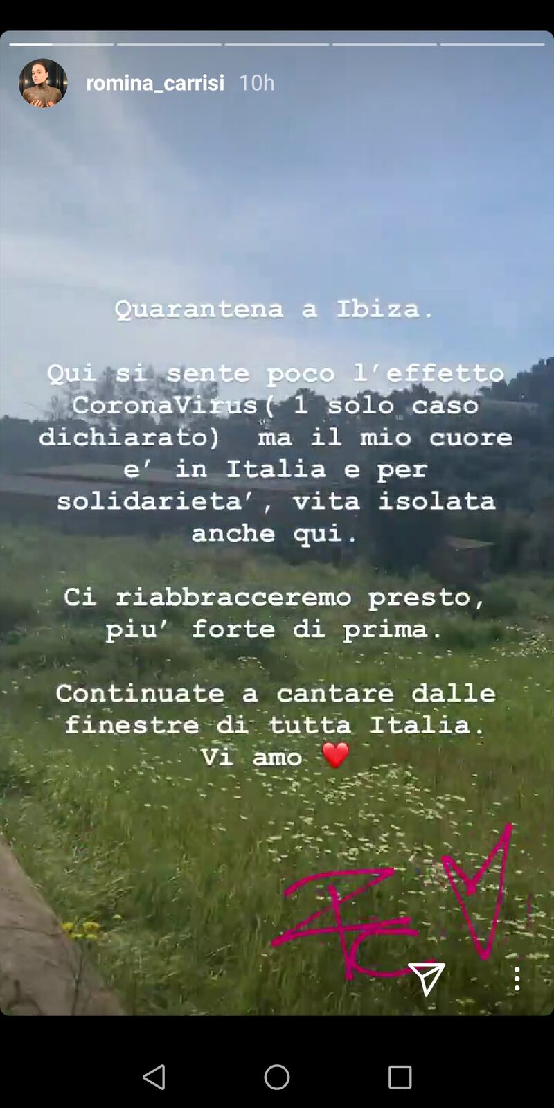 Romina Carrisi dichiarazione social