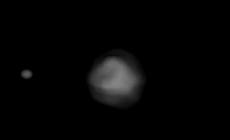 L'asteroide binario Didymos. L'asteroide più piccolo è Dimorphos, il bersaglio della missione Dart. Foto da Naidu et al., AIDA Workshop, 2016