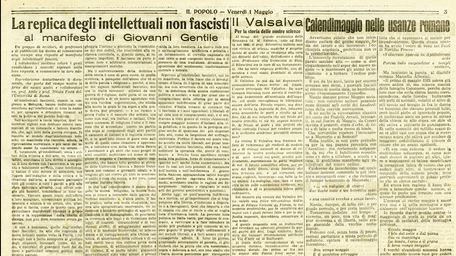 Il manifesto antifascista di Croce uscito su «Il Popolo» di Sturzo