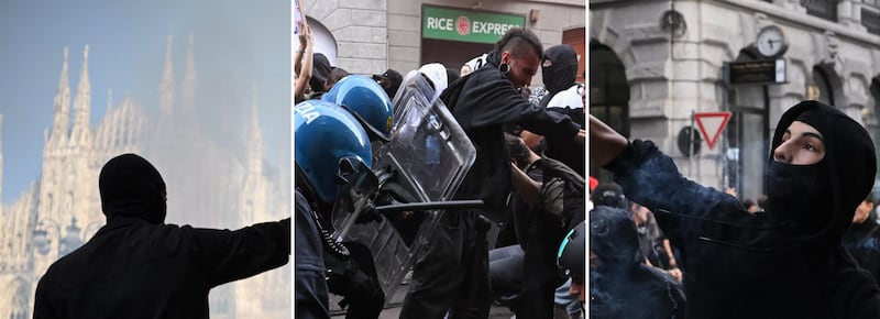 Milano, violenti scontri al Duomo: evacuata la piazza. Sassi, tavoli, sedie e calci agli agenti. Salvini: “Vigliacchi e criminali”