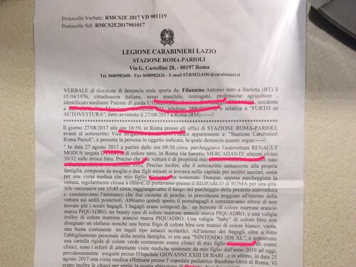 Roma, furto in auto: "Datemi almeno la cartella clinica di mio figlio"