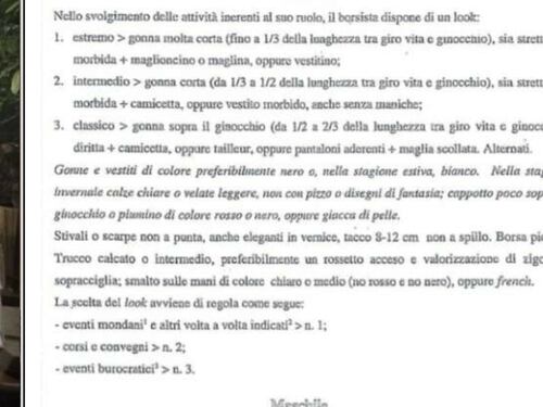 Ecco gli abiti imposti alle borsiste: "Gonna corta per look estremo"