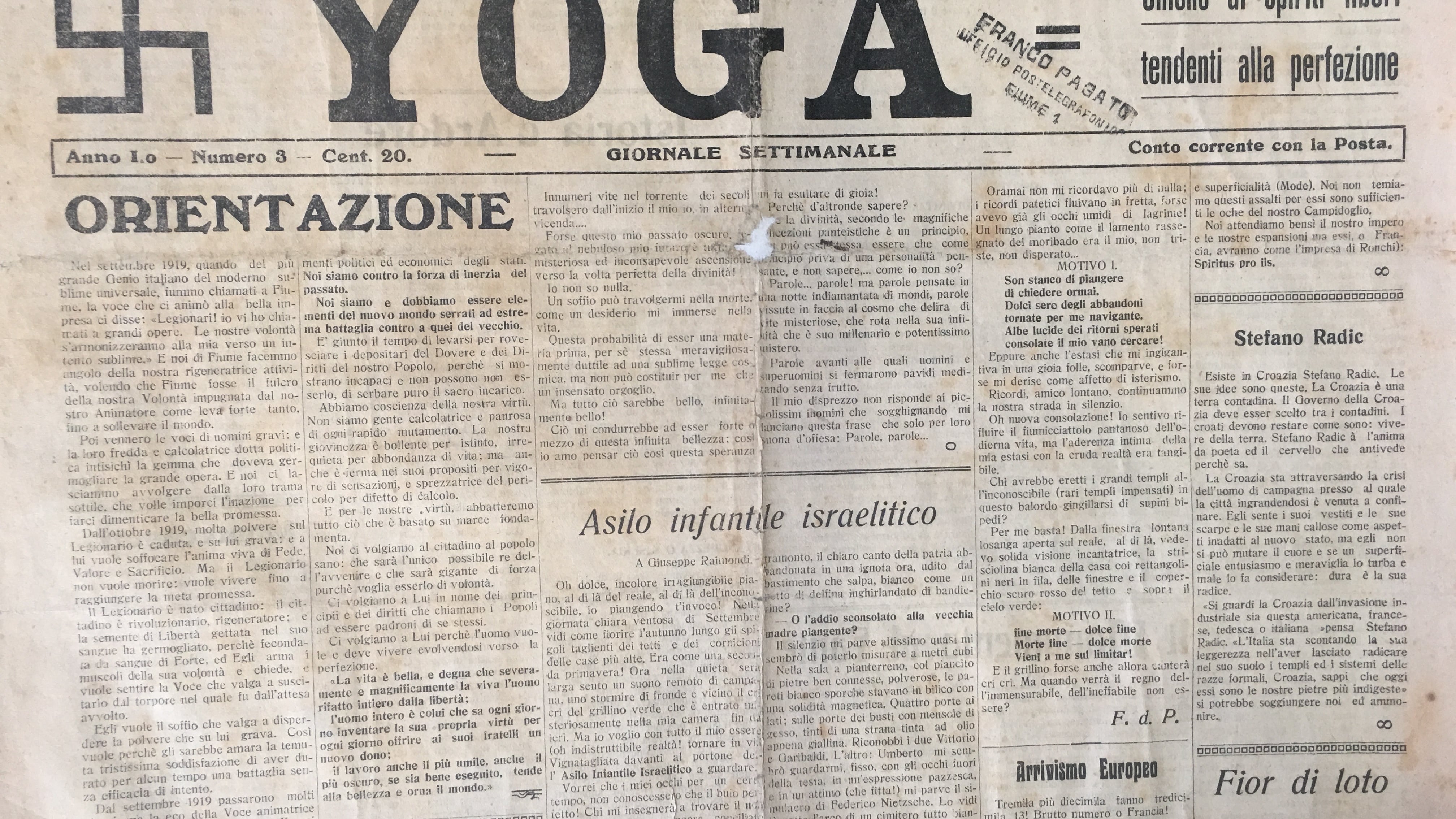 "Quando Comisso con la rivista Yoga capitanava gli scalmanati e sovranisti di Fiume"